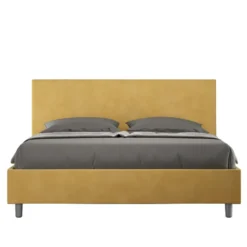Letto 160x210cm matrimoniale contenitore con testiera imbottita in microfibra ocra LIT408