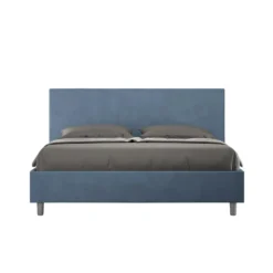 Letto 160x210cm matrimoniale contenitore con testiera imbottita in microfibra blu LIT408