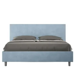 Letto 160x210cm matrimoniale contenitore con testiera imbottita in microfibra azzurro LIT408