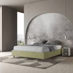 Letto 160x210cm matrimoniale contenitore sommier in microfibra tè verde LIT378