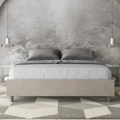 Letto 160x210cm matrimoniale contenitore sommier in microfibra sabbia beige LIT378