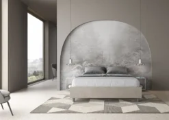 Letto 160x210cm matrimoniale contenitore sommier in microfibra sabbia beige LIT378