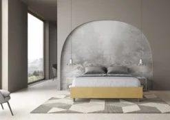 Letto 160x210cm matrimoniale contenitore sommier in microfibra ocra LIT378