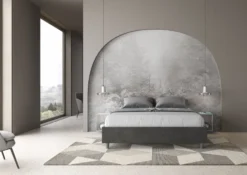 Letto 160x210cm matrimoniale contenitore sommier in microfibra grigio LIT378