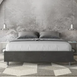 Letto 160x210cm matrimoniale contenitore sommier in microfibra grigio LIT378