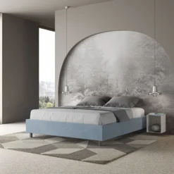Letto 160x210cm matrimoniale contenitore sommier in microfibra azzurro LIT378