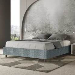 Letto 160x190cm matrimoniale contenitore sommier in tessuto blu LIT364