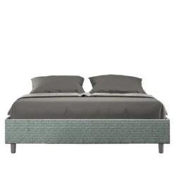 Letto 160x190cm matrimoniale contenitore sommier in tessuto azzurro LIT364