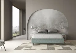 Letto 160x190cm matrimoniale contenitore sommier in tessuto azzurro LIT364