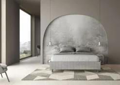 Letto 160x190cm matrimoniale contenitore sommier in tessuto bianco LIT364