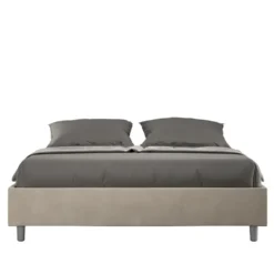 Letto 160x200cm matrimoniale contenitore sommier in microfibra sabbia beige LIT368