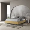 Letto 160x200cm matrimoniale contenitore sommier in microfibra ocra LIT368