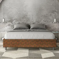 Letto 160x210cm matrimoniale contenitore sommier in tessuto arancio LIT382