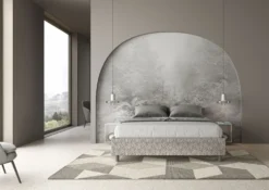 Letto 160x210cm matrimoniale contenitore sommier in tessuto grigio LIT382