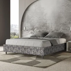 Letto 160x210cm matrimoniale contenitore sommier in tessuto blu LIT382