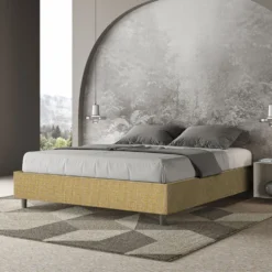 Letto 160x210cm matrimoniale contenitore sommier in tessuto giallo LIT380