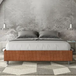 Letto 160x210cm matrimoniale contenitore sommier in tessuto arancio LIT380