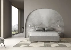 Letto 160x210cm matrimoniale contenitore sommier in tessuto grigio LIT380