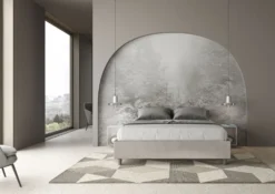 Letto 160x210cm matrimoniale contenitore sommier in tessuto bianco LIT380