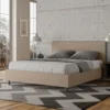 Letto 160x210cm matrimoniale contenitore con testiera imbottita in similpelle tortora LIT406
