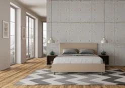 Letto 160x210cm matrimoniale contenitore con testiera imbottita in similpelle tortora LIT406