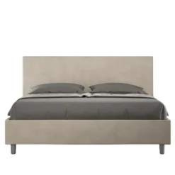 Letto 160x190cm matrimoniale contenitore con testiera imbottita in microfibra sabbia beige LIT388