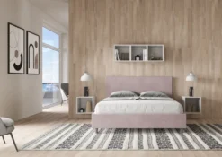 Letto 160x190cm matrimoniale contenitore con testiera imbottita in microfibra glicine lilla LIT388