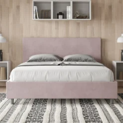 Letto 160x190cm matrimoniale contenitore con testiera imbottita in microfibra glicine lilla LIT388