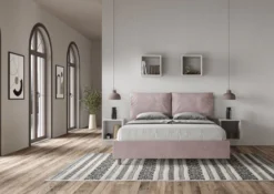 Letto 160x210cm matrimoniale contenitore con cuscino in microfibra glicine lilla LIT426