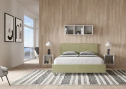 Letto 160x200cm matrimoniale contenitore con testiera imbottita in microfibra tè verde LIT398