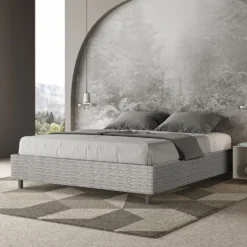 Letto 160x210cm matrimoniale contenitore sommier in tessuto bianco LIT384