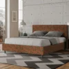 Letto 160x200cm matrimoniale con testiera imbottita in tessuto arancio LIT401
