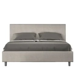 Letto 160x200cm matrimoniale con testiera imbottita in tessuto bianco LIT399