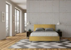 Letto 160x190cm matrimoniale con testiera imbottita in tessuto giallo LIT391