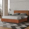 Letto 160x190cm matrimoniale con testiera imbottita in tessuto arancio LIT389