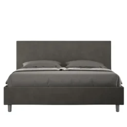 Letto 160x210cm matrimoniale con testiera imbottita in microfibra grigio LIT407