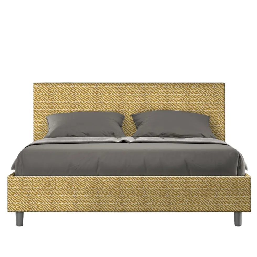 Letto 160x210cm matrimoniale con testata imbottita in tessuto giallo LIT413