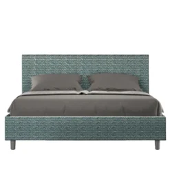 Letto 160x210cm matrimoniale con testata imbottita in tessuto blu LIT413