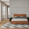 Letto 160x210cm matrimoniale con testiera imbottita in tessuto arancio LIT409