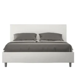 Letto 160x210cm matrimoniale con testiera imbottita in similpelle bianco LIT405