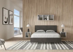 Letto 160x200cm matrimoniale con testiera imbottita in microfibra grigio LIT397