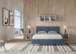 Letto 160x200cm matrimoniale con testiera imbottita in microfibra blu LIT397