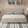 Letto 160x190cm matrimoniale con testiera imbottita in microfibra sabbia beige LIT387