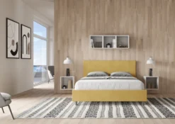 Letto 160x190cm matrimoniale con testiera imbottita in microfibra ocra LIT387