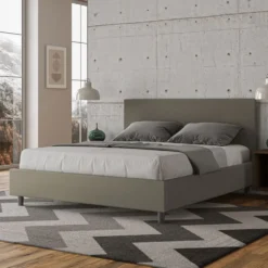 Letto 160x190cm matrimoniale con testiera imbottita in similpelle cappuccino LIT385