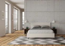 Letto 160x190cm matrimoniale con testiera imbottita in similpelle bianco LIT385
