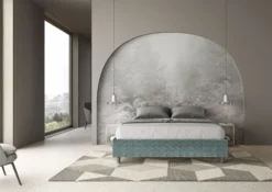 Letto 160x190cm matrimoniale sommier in tessuto blu LIT363