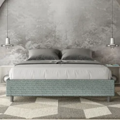 Letto 160x190cm matrimoniale sommier in tessuto azzurro LIT363