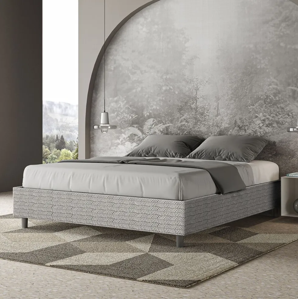 Letto 160x190cm matrimoniale sommier in tessuto bianco LIT363