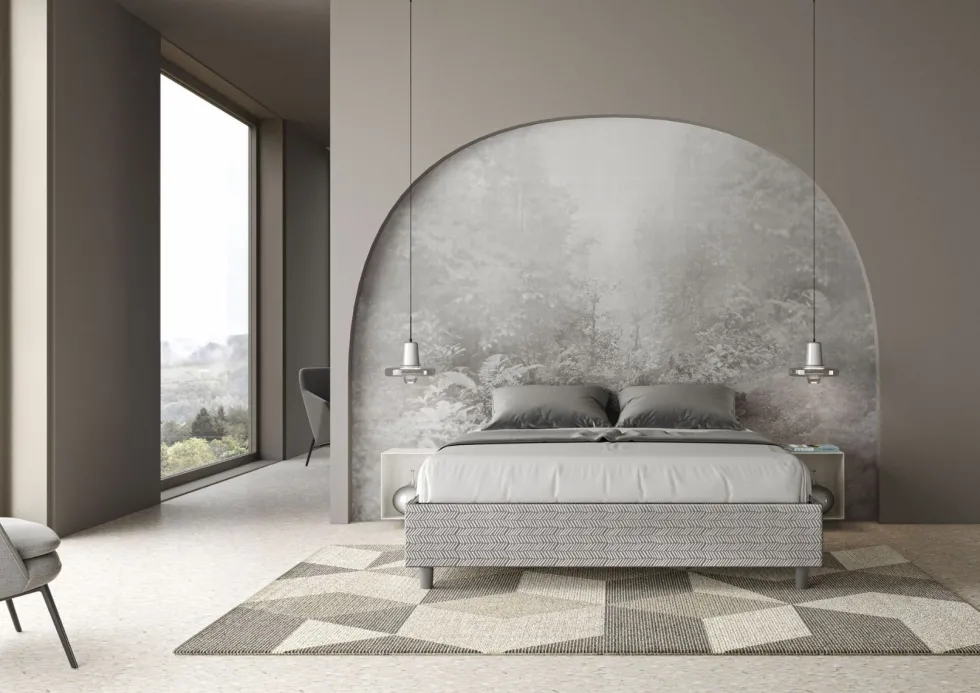 Letto 160x190cm matrimoniale sommier in tessuto bianco LIT363